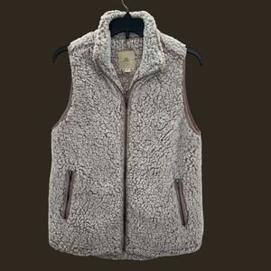 Thread Supply Sherpa Fleece Vest Womens Small Beige Zip Pockets Lightweight Cozy